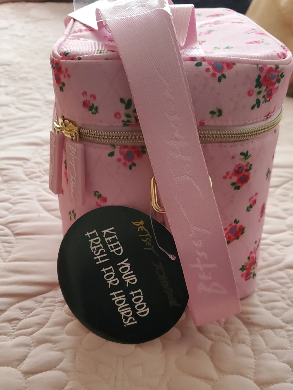 Betsey Johnson Pink Floral Quilted Crossbody Cosmetic Case